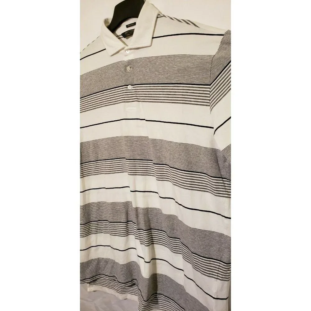 Ralph Lauren Golf Mens XL Polo Shirt White Gray Diagonal Stripe VGUC